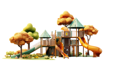 Decorative Park Playground on White or PNG Transparent Background.