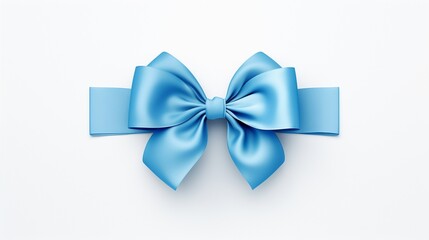 a mesmerizing scene featuring a blue ribbon gracefully adorned with a bow, presented on a pristine white background