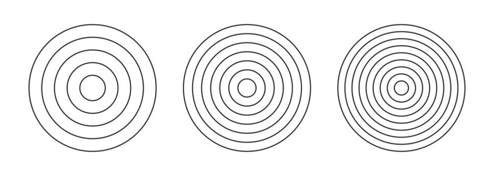 Set of polar grids concentric circles. Wheel of life or habits tracker. Collection of circle diagrams divided on segments. Blank polar graph paper. Vector template.
