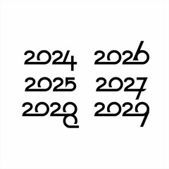 The logo design for the illustration of the numbers 2024 to 2029 is simple. Suitable for design elements of banners, posters, greeting cards at New Year's celebrations.