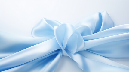 a visually appealing representation of a blue ribbon with an artistically tied bow, set against a flawless white canvas