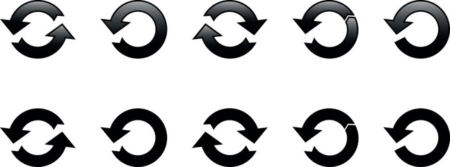 Refresh icon. Reload sign and symbol. Update icon. Black vector illustrations, with and without shadow.