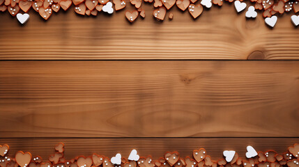 wooden valentine's day background with cookies with shape of hearts
