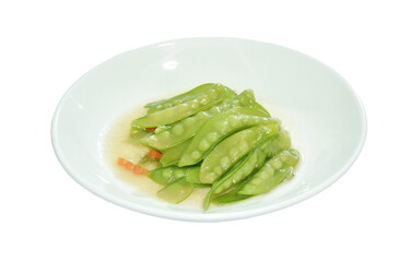 stir fried garden pea in soy sauce vegetarian food on plate