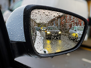 Headlight reflection in a car mirror
