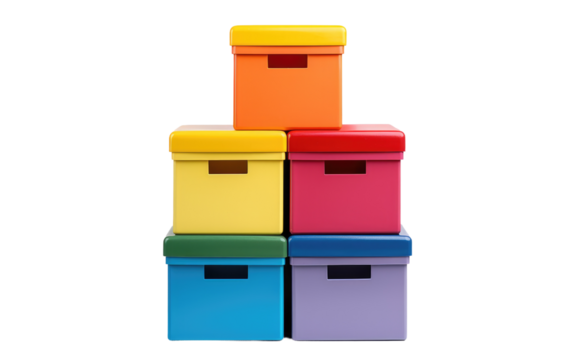 Set of Pretty Colorful and Stackable Boxes on White or PNG Transparent Background.