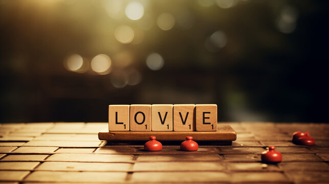 Playful journey with these Scrabble pieces attempting to spell 'love,' as repeated letters weave a whimsical tale of connection and joy