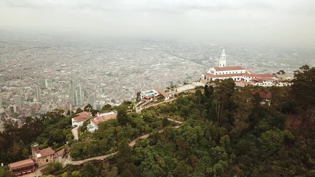 Aerial drone shot of Bogota from Monserrate. High quality 4k footage.