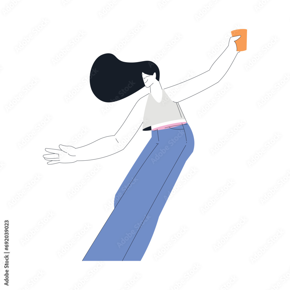 Wall mural woman character dance happily at party vector illustration