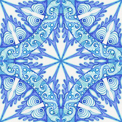 Majolica pattern. Sicilian hand drawn blue ornament. Traditional blue and white ceramic tiles. Portuguese traditional azulejo pattern. Moroccan style.	