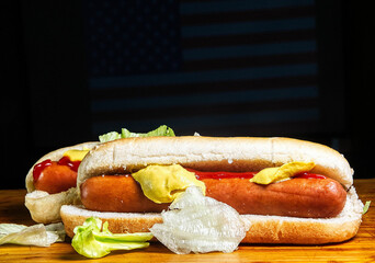 hot dog with mustard and ketchup