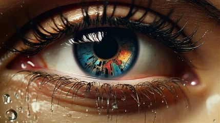Schilderijen op glas Hues of the soul mesmerizing close-up of a multicolored eye © MainkreArt