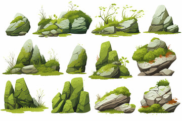 Fototapeta premium Rocks with moss isolated vector style