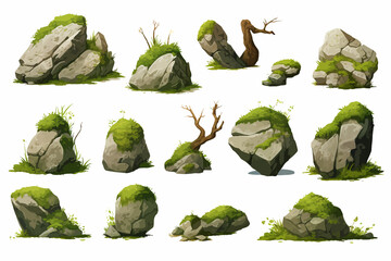 Rocks with moss isolated vector style - obrazy, fototapety, plakaty