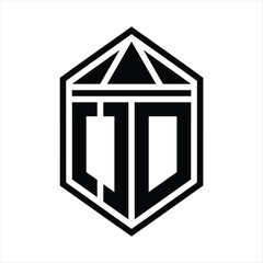OD Letter Logo monogram simple hexagon shield shape with triangle crown isolated style design