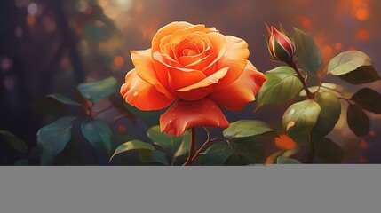 A single orange rose against a backdrop of lush leaves, its warm tones exuding passion and enthusiasm, capturing the spirit of life.