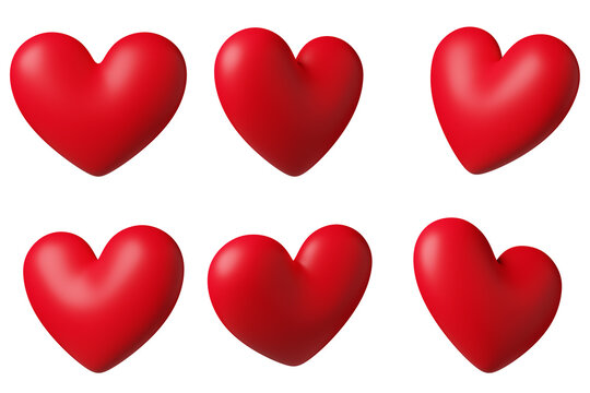 3d realistic red hearts shape set on white background. Love concept for Valentine's day. 3d rendering 