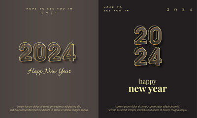 Fototapeta na wymiar Happy New Year 2024 Minimalist Style Card Collection. Premium Background for Banners, Posters or Calendar.