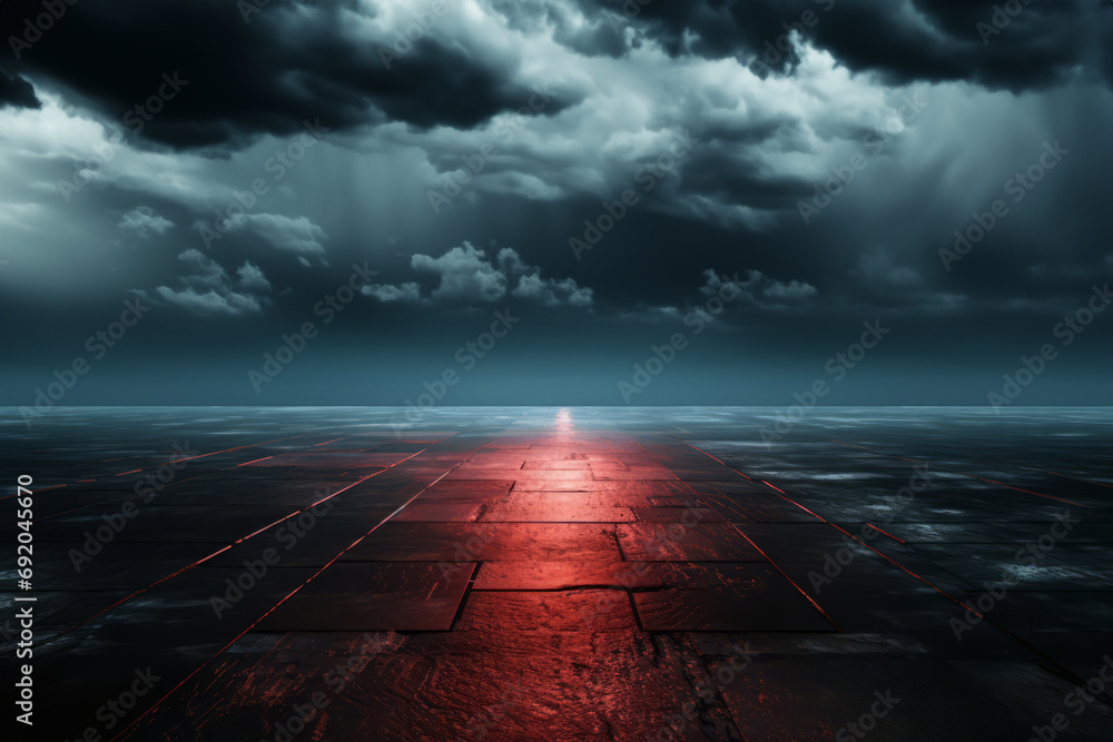 Poster post apocalyptic landscape with neon glowing lines on dark background. abstract futuristic backgroun