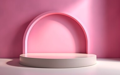 Minimalist Pink Podium with Shadow Background for Product Display or Mockup