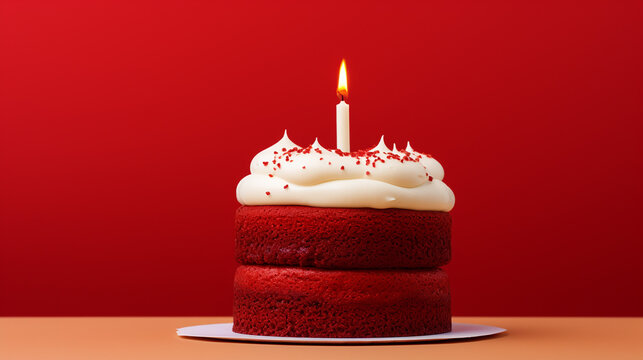 Red birthday cupcake with candle. 