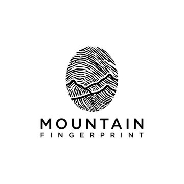 Creative concept. Fingerprint with mountain silhouette. Hand drawn ilustration.