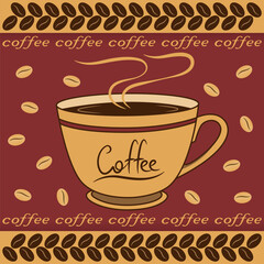 Coffee cup with coffee beans banner poster vector design