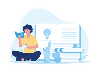 education learning concept likes to read people read or students study concept flat illustratiuon