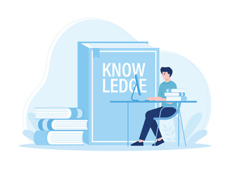 man looking for knowledge on the internet concept flat illustratiuon