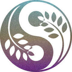 yin yang mit Pflanze in türkis-gelb-violett Glitzer Textur mit transparentem Hintergrund