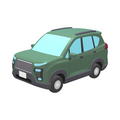 自動車のイラスト素材　デフォルメ　SUV　グリーン（1_a）