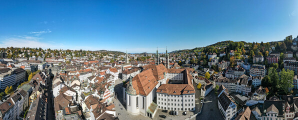 Drone view at the abbey of St Gall in Switzerland