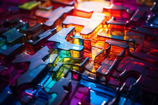 An abstract puzzle background featuring digital technology. Colored banner.