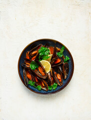 mussels in tomato sauce, homemade, no people,
