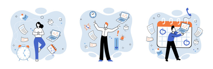 Busy employee vector illustration. The busy employee was always in hurry to meet deadlines The busy employee metaphor captures constant motion and dedication required in certain occupations