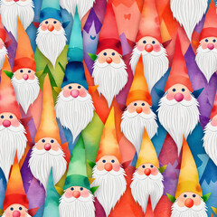 Colorful background with paper texture, colorful and stylized gnomes, watercolor art style - Seamless texture tiles