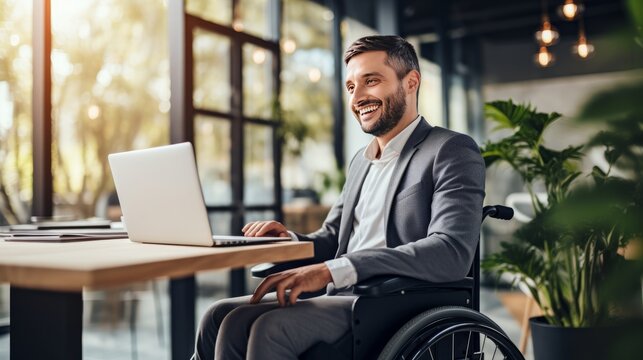 Smiling Businessman With Disability In Wheelchair