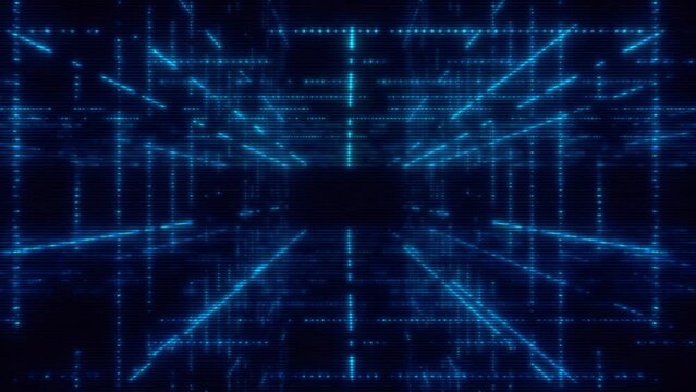 Abstract digital background. 80s, 90s Retro futurism, Retro line cyber grid. Neon blue lights glowing. 3D Rendering