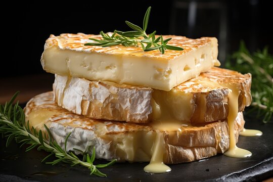 Aged goat cheese with honey on a wooden board