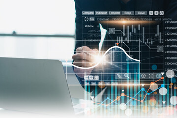 Concept business graph and chart of stock trade data static analytic market company,businessman...