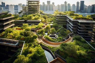 Fototapeta premium Landscape architect designing a rooftop garden for an urban building. Green urban spaces and sustainable city development.