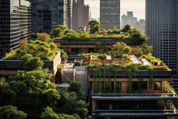 Landscape architect designing a rooftop garden for an urban building. Green urban spaces and sustainable city development.