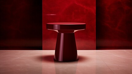an aesthetically pleasing image of a deep crimson luxury stool on a backdrop of flawless white.