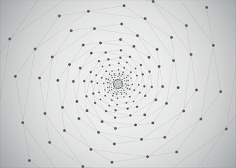 geometric technology connectivity background, black and white spiral network connection background, artificial intelligence
