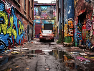 vibrant and expressive graffiti on decaying urban walls