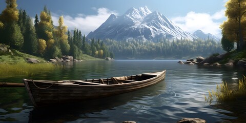 altes Holzboot auf dem See in den Bergen