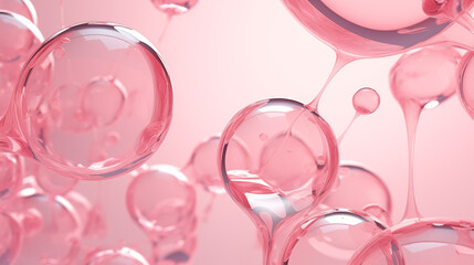 pink glass liquid bubbles, 3D render abstract, cosmetic scientific futuristic