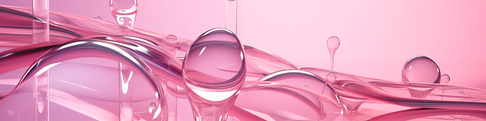pink glass liquid bubbles, 3D render abstract, cosmetic scientific futuristic - obrazy, fototapety, plakaty