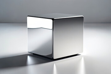Metal cube on white background