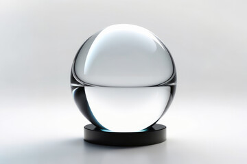 Glass sphere on a black stand, white background